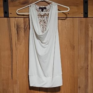 Almost Famous Ivory Drape Blouse with Lace